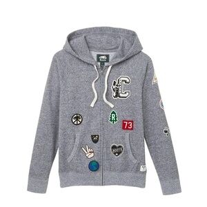 Roots Canada Camp Patches Zip Up Hoodie Women's Size Medium Salt Pepper